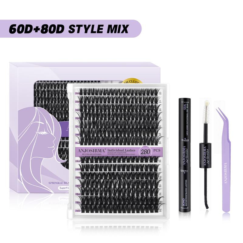 Lash Extension Kit DIY 280Pcs Lash Clusters Eyelash Extension Kit, 9-16Mm 30D 40D Individual Lashes Kit with Lash Bond and Seal, Lash Tweezers