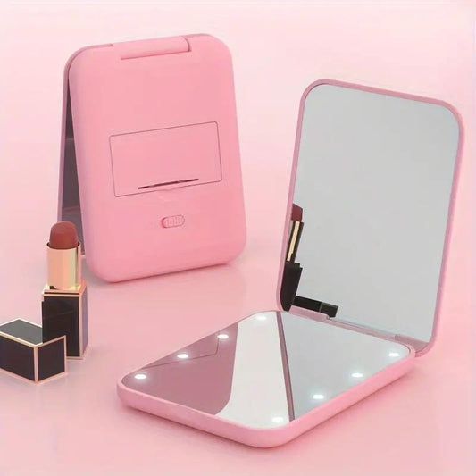 LED Pocket Mirror Travel Mirror with Light 1X/3X Magnification Compact Mirror LED Travel Mirror Lighted Compact Mirror Portable for Handbag, Purse, Pocket, LED Handheld 2 Sided Folding Mirror for Purse Gift