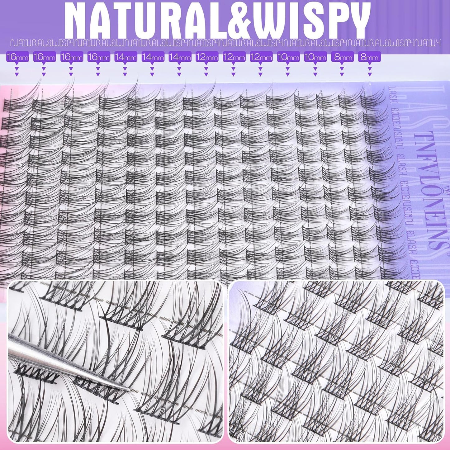 Lash Clusters Kit Natural Eyelash Extension Kit Wispy Lash Extension Kit Soft Cluster Eyelash Extensions Individual Lashes Kit DIY Eyelash Clusters Kit with Bond and Seal and Tweezers