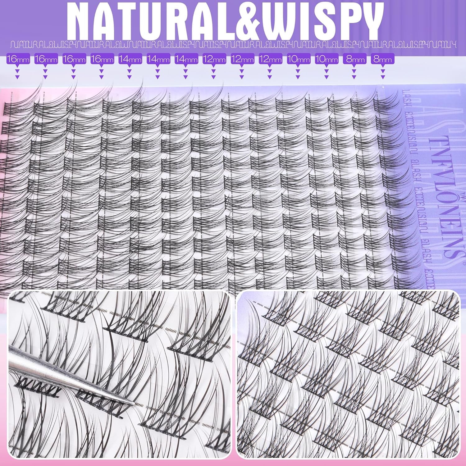 Lash Clusters Kit Natural Eyelash Extension Kit Wispy Lash Extension Kit Soft Cluster Eyelash Extensions Individual Lashes Kit DIY Eyelash Clusters Kit with Bond and Seal and Tweezers