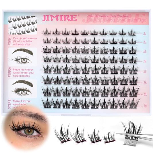 Manga Self Adhesive Eyelashes Natural Look 8-14MM Wispy Pre Glued Eyelashes Clusters Anime Press on Lashes Clusters Reusable Self Adhesive Lash Clusters with Spiky