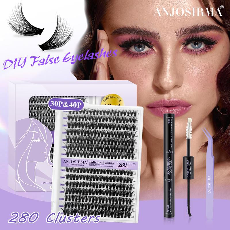 Lash Extension Kit DIY 280Pcs Lash Clusters Eyelash Extension Kit, 9-16Mm 30D 40D Individual Lashes Kit with Lash Bond and Seal, Lash Tweezers