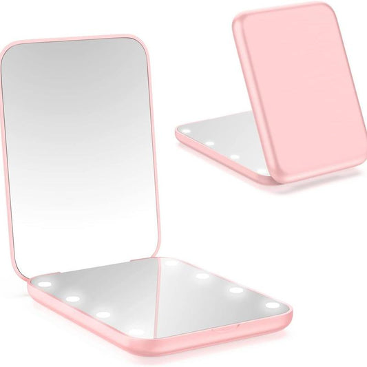 LED Pocket Mirror Travel Mirror with Light 1X/3X Magnification Compact Mirror LED Travel Mirror Lighted Compact Mirror Portable for Handbag, Purse, Pocket, LED Handheld 2 Sided Folding Mirror for Purse Gift