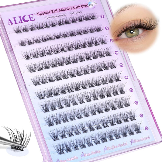 Self Adhesive Eyelashes Reusable Natural Self Adhesive Lash Clusters Wispy Press on Lashes Pre-Glue 8-12Mm 120Pcs C Curl DIY Eyelash Extensions Kit No Glue Needed by