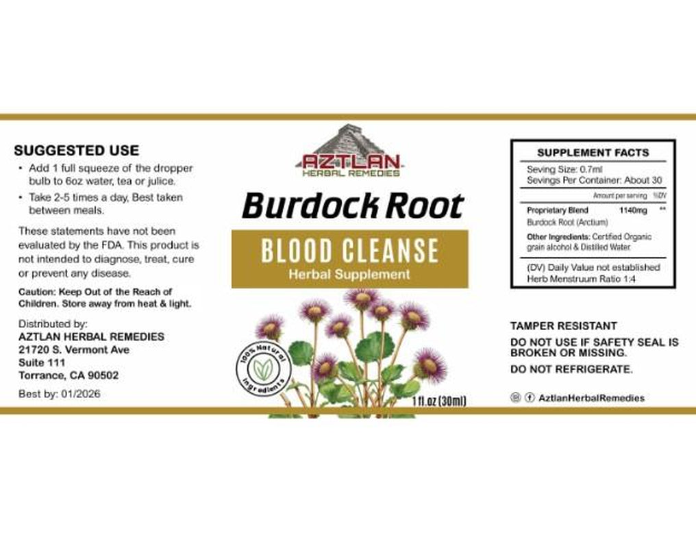 Burdock Root Tincture 1Oz - Natural Herbal Treatment for Skin Care and Wellness