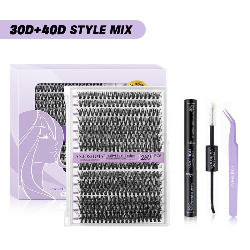 Lash Extension Kit DIY 280Pcs Lash Clusters Eyelash Extension Kit, 9-16Mm 30D 40D Individual Lashes Kit with Lash Bond and Seal, Lash Tweezers