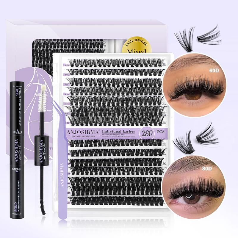 Lash Extension Kit DIY 280Pcs Lash Clusters Eyelash Extension Kit, 9-16Mm 30D 40D Individual Lashes Kit with Lash Bond and Seal, Lash Tweezers