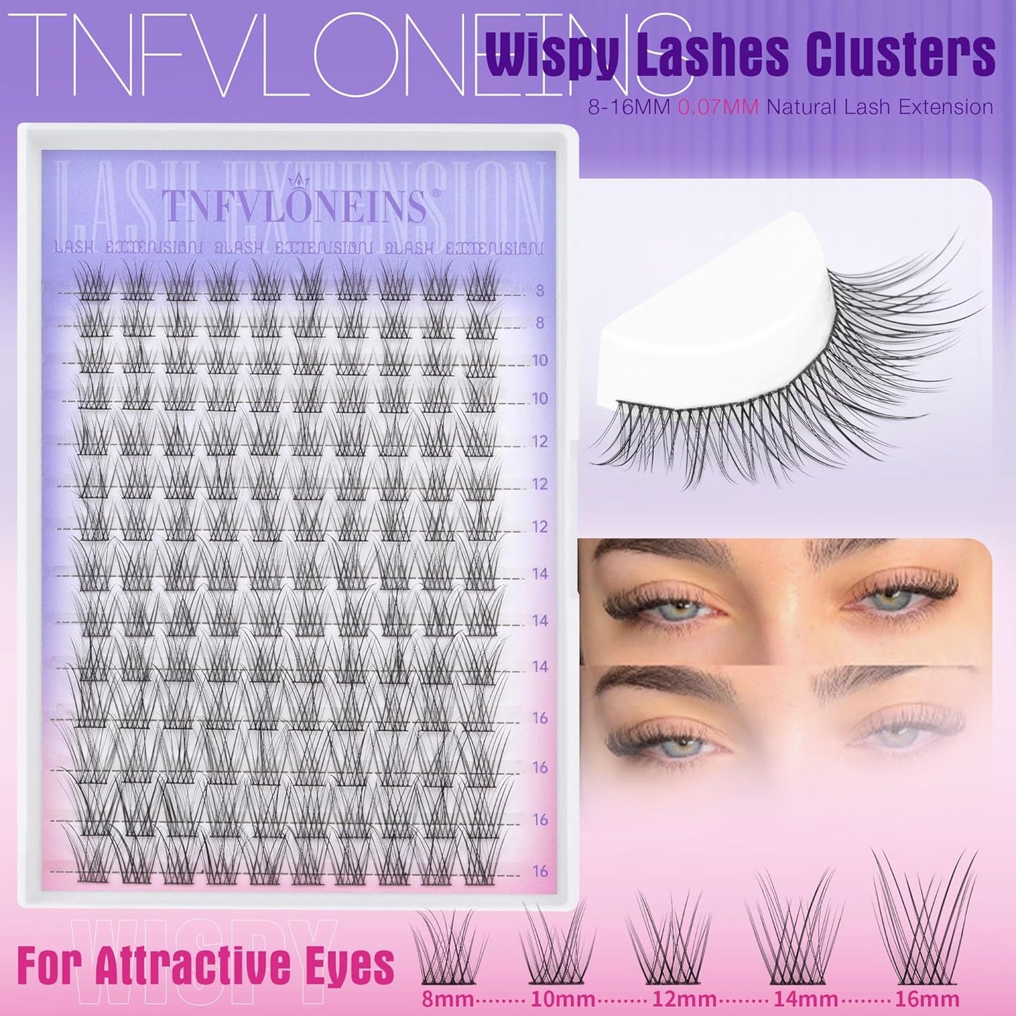 Lash Clusters Kit Natural Eyelash Extension Kit Wispy Lash Extension Kit Soft Cluster Eyelash Extensions Individual Lashes Kit DIY Eyelash Clusters Kit with Bond and Seal and Tweezers