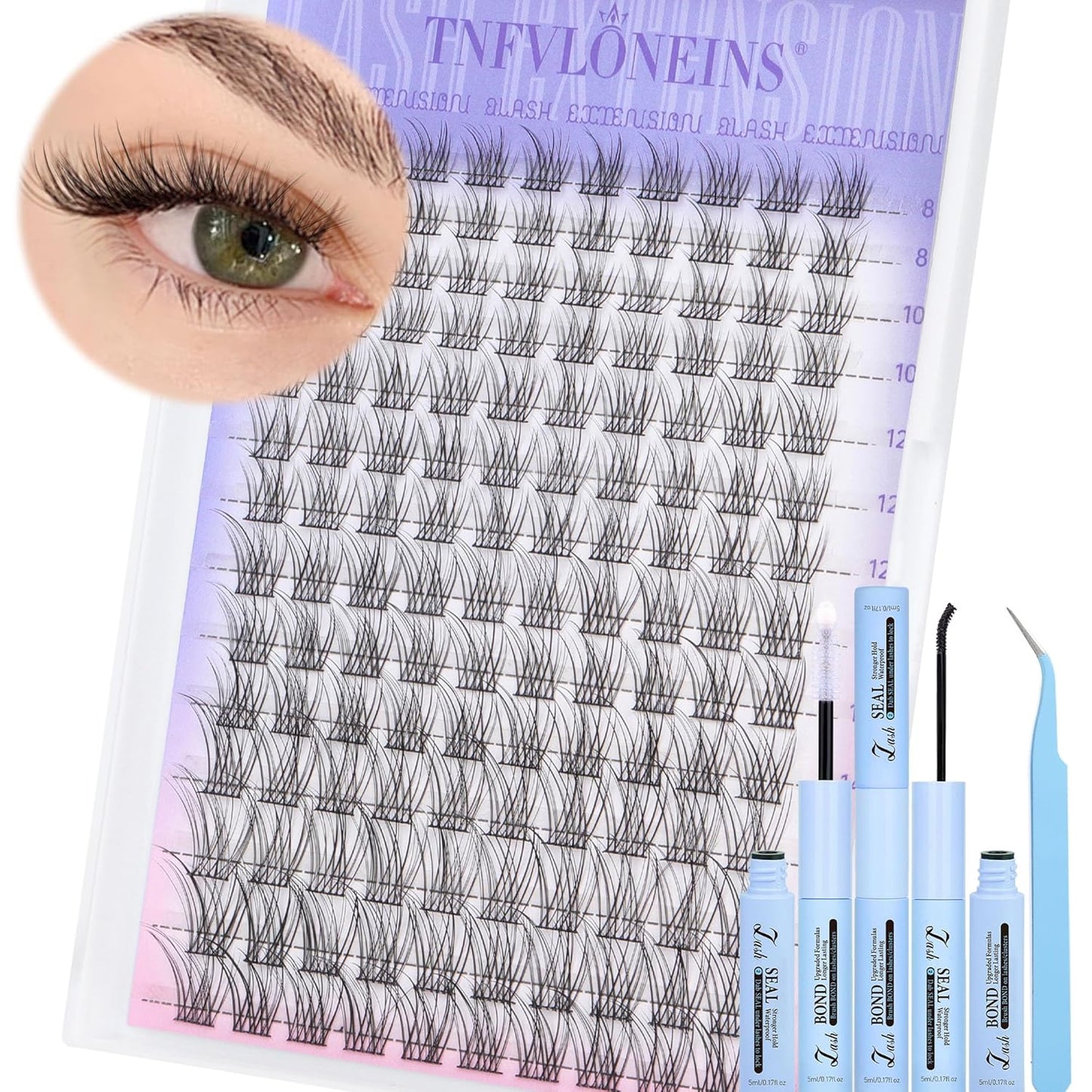 Lash Clusters Kit Natural Eyelash Extension Kit Wispy Lash Extension Kit Soft Cluster Eyelash Extensions Individual Lashes Kit DIY Eyelash Clusters Kit with Bond and Seal and Tweezers