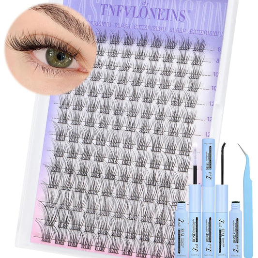 Lash Clusters Kit Natural Eyelash Extension Kit Wispy Lash Extension Kit Soft Cluster Eyelash Extensions Individual Lashes Kit DIY Eyelash Clusters Kit with Bond and Seal and Tweezers