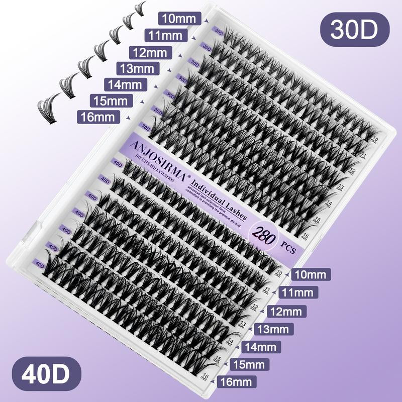 Lash Extension Kit DIY 280Pcs Lash Clusters Eyelash Extension Kit, 9-16Mm 30D 40D Individual Lashes Kit with Lash Bond and Seal, Lash Tweezers