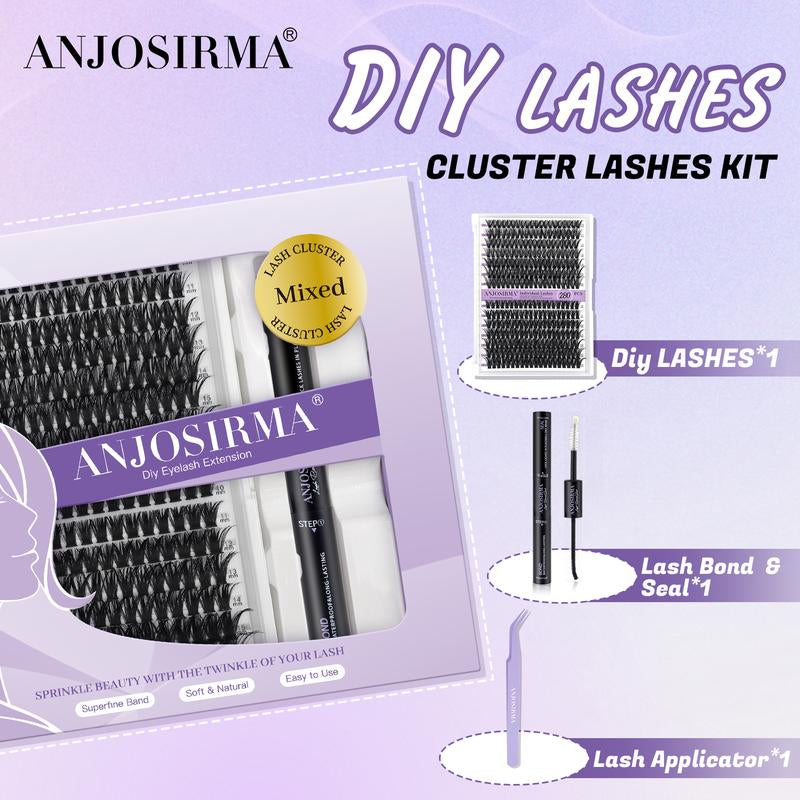 Lash Extension Kit DIY 280Pcs Lash Clusters Eyelash Extension Kit, 9-16Mm 30D 40D Individual Lashes Kit with Lash Bond and Seal, Lash Tweezers