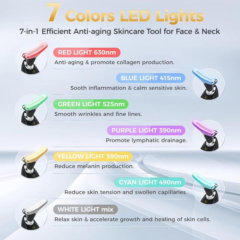 7 Color LED Face Massager, Neck Skin Lifting Machine, 1 Count Face Neck Beauty Instrument, Face Neck Lines Smoothing Tool, Christmas, Birthday Gift, Thanksgiving Gift