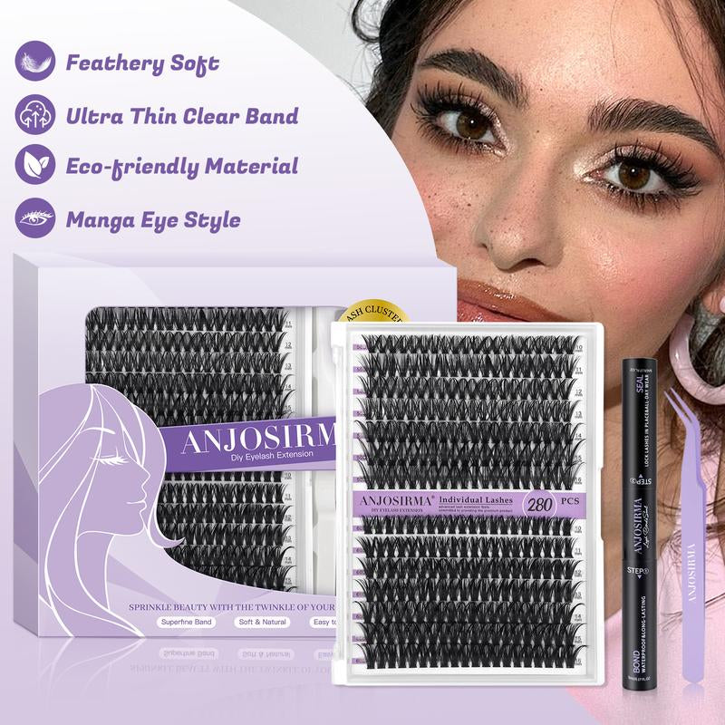 Lash Extension Kit DIY 280Pcs Lash Clusters Eyelash Extension Kit, 9-16Mm 30D 40D Individual Lashes Kit with Lash Bond and Seal, Lash Tweezers